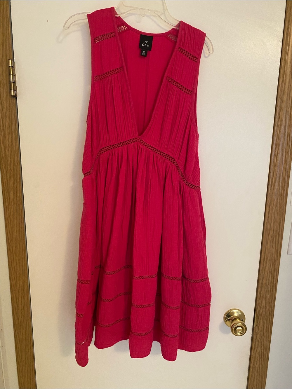 Echo Hot Pink Sleeveless V-Neck Tiered Summer Dress
